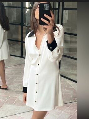 Zara Contrast Trim Mini Dress White Black Size M